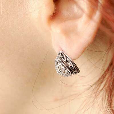 Gold & Silver bracelet, scale dragon chain round 6mm, spring lock with 18K gold hammer motif and white topaz pave stones