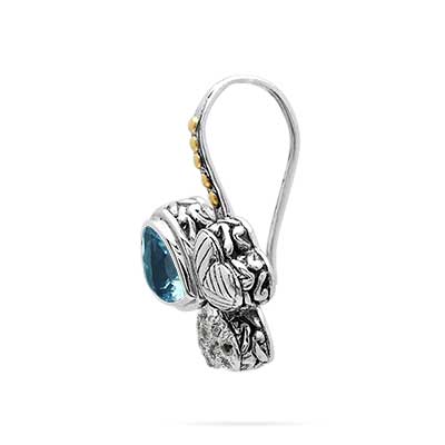 Gold & Silver bracelet, scale dragon chain round 6mm, spring lock with 18K gold hammer motif and white topaz pave stones