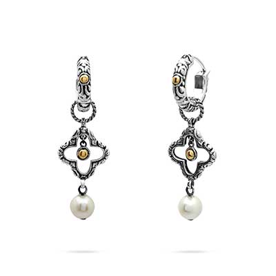 Gold & Silver bracelet, scale dragon chain round 6mm, spring lock with 18K gold hammer motif and white topaz pave stones