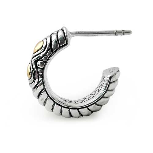 Gold & Silver bracelet, scale dragon chain round 6mm, spring lock with 18K gold hammer motif and white topaz pave stones