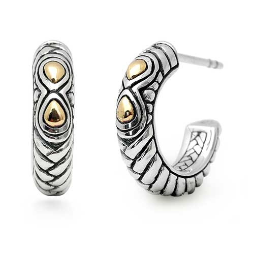 Gold & Silver bracelet, scale dragon chain round 6mm, spring lock with 18K gold hammer motif and white topaz pave stones