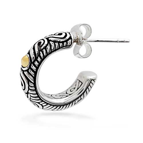 Gold & Silver bracelet, scale dragon chain round 6mm, spring lock with 18K gold hammer motif and white topaz pave stones