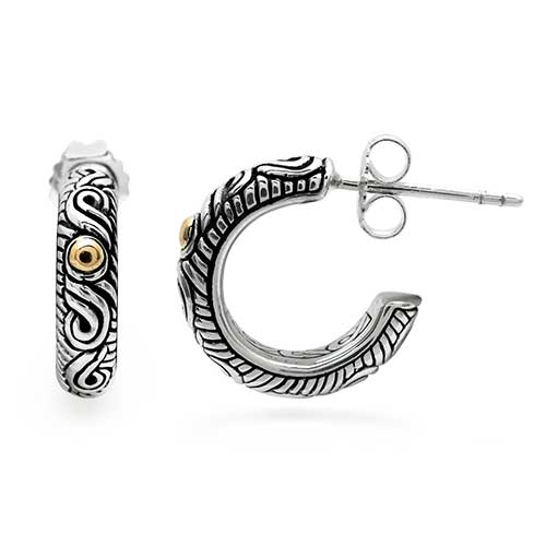 Gold & Silver bracelet, scale dragon chain round 6mm, spring lock with 18K gold hammer motif and white topaz pave stones