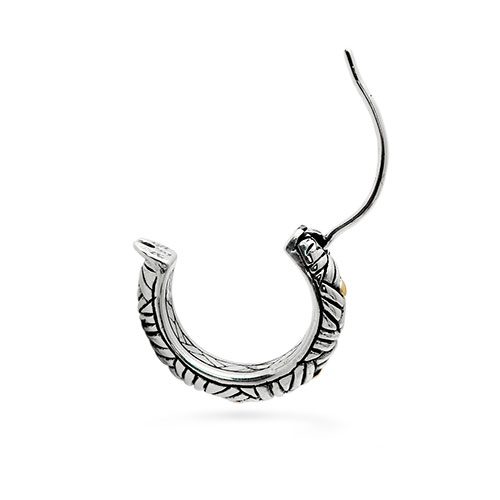 Gold & Silver bracelet, scale dragon chain round 6mm, spring lock with 18K gold hammer motif and white topaz pave stones