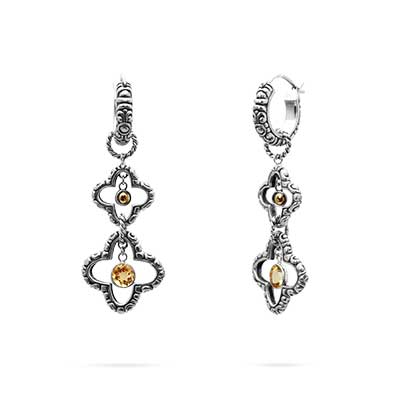 Gold & Silver bracelet, scale dragon chain round 6mm, spring lock with 18K gold hammer motif and white topaz pave stones