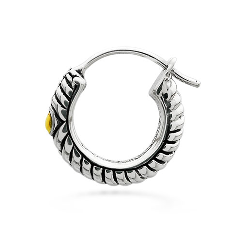 Gold & Silver bracelet, scale dragon chain round 6mm, spring lock with 18K gold hammer motif and white topaz pave stones