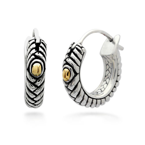 Gold & Silver bracelet, scale dragon chain round 6mm, spring lock with 18K gold hammer motif and white topaz pave stones