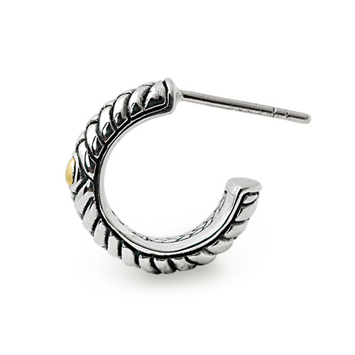 Gold & Silver bracelet, scale dragon chain round 6mm, spring lock with 18K gold hammer motif and white topaz pave stones