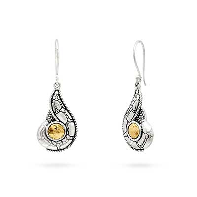 Gold & Silver bracelet, scale dragon chain round 6mm, spring lock with 18K gold hammer motif and white topaz pave stones