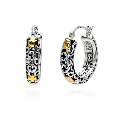 Gold & Silver bracelet, scale dragon chain round 6mm, spring lock with 18K gold hammer motif and white topaz pave stones