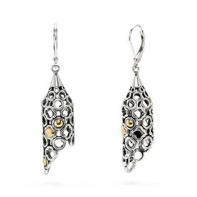 Gold & Silver bracelet, scale dragon chain round 6mm, spring lock with 18K gold hammer motif and white topaz pave stones