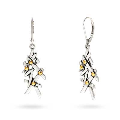 Gold & Silver bracelet, scale dragon chain round 6mm, spring lock with 18K gold hammer motif and white topaz pave stones