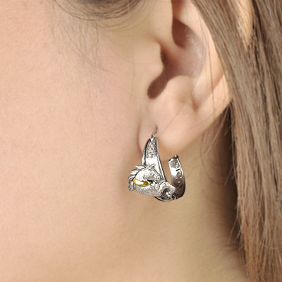 Gold & Silver bracelet, scale dragon chain round 6mm, spring lock with 18K gold hammer motif and white topaz pave stones