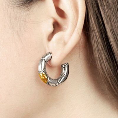 Gold & Silver bracelet, scale dragon chain round 6mm, spring lock with 18K gold hammer motif and white topaz pave stones