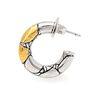 Gold & Silver bracelet, scale dragon chain round 6mm, spring lock with 18K gold hammer motif and white topaz pave stones