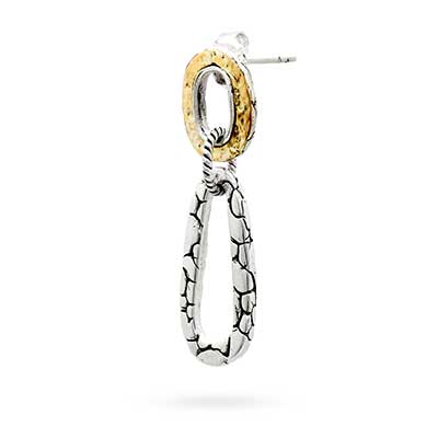 Gold & Silver bracelet, scale dragon chain round 6mm, spring lock with 18K gold hammer motif and white topaz pave stones