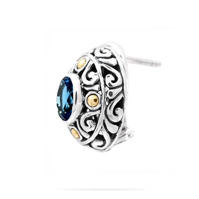 Gold & Silver bracelet, scale dragon chain round 6mm, spring lock with 18K gold hammer motif and white topaz pave stones