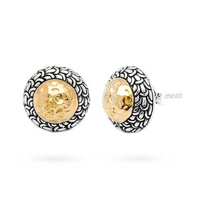 Gold & Silver bracelet, scale dragon chain round 6mm, spring lock with 18K gold hammer motif and white topaz pave stones