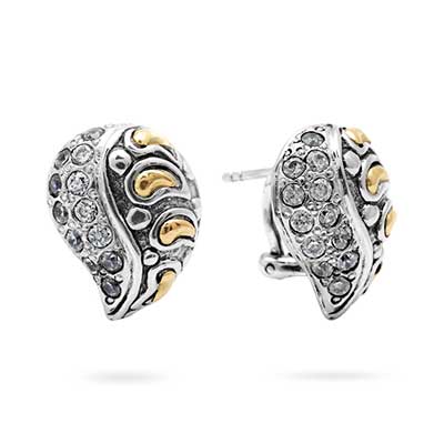 Gold & Silver bracelet, scale dragon chain round 6mm, spring lock with 18K gold hammer motif and white topaz pave stones