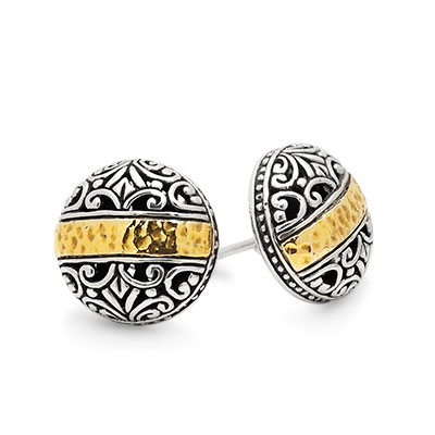 Gold & Silver bracelet, scale dragon chain round 6mm, spring lock with 18K gold hammer motif and white topaz pave stones