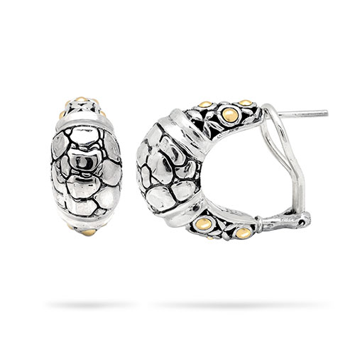 Gold & Silver bracelet, scale dragon chain round 6mm, spring lock with 18K gold hammer motif and white topaz pave stones