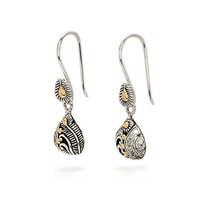 Gold & Silver bracelet, scale dragon chain round 6mm, spring lock with 18K gold hammer motif and white topaz pave stones