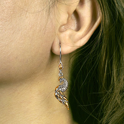 Gold & Silver bracelet, scale dragon chain round 6mm, spring lock with 18K gold hammer motif and white topaz pave stones