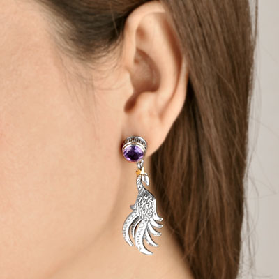 Gold & Silver bracelet, scale dragon chain round 6mm, spring lock with 18K gold hammer motif and white topaz pave stones