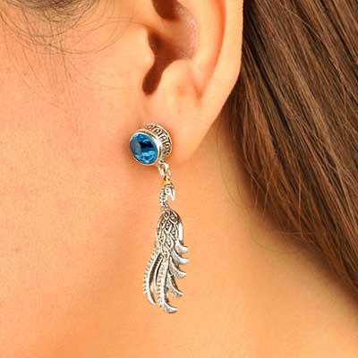 Gold & Silver bracelet, scale dragon chain round 6mm, spring lock with 18K gold hammer motif and white topaz pave stones