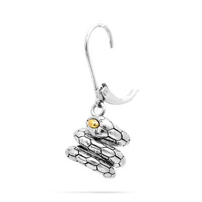 Gold & Silver bracelet, scale dragon chain round 6mm, spring lock with 18K gold hammer motif and white topaz pave stones