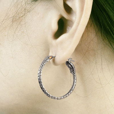 Gold & Silver bracelet, scale dragon chain round 6mm, spring lock with 18K gold hammer motif and white topaz pave stones