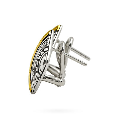 Gold & Silver bracelet, scale dragon chain round 6mm, spring lock with 18K gold hammer motif and white topaz pave stones