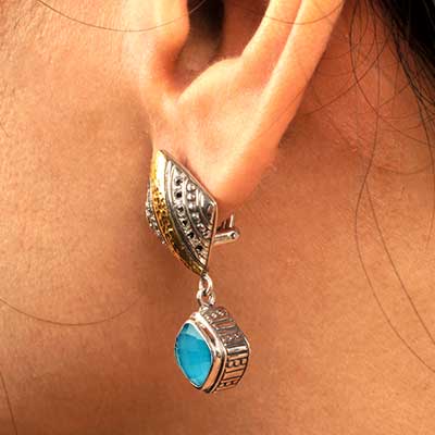 Gold & Silver bracelet, scale dragon chain round 6mm, spring lock with 18K gold hammer motif and white topaz pave stones