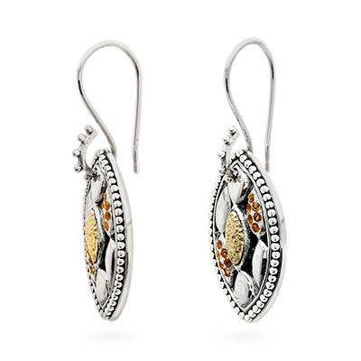 Gold & Silver bracelet, scale dragon chain round 6mm, spring lock with 18K gold hammer motif and white topaz pave stones