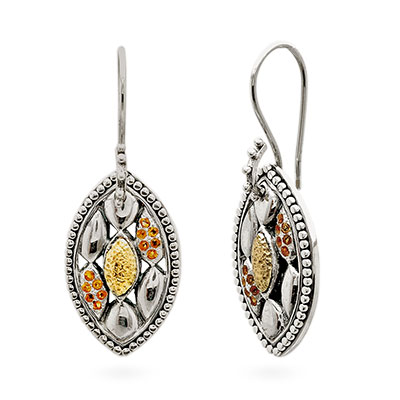 Gold & Silver bracelet, scale dragon chain round 6mm, spring lock with 18K gold hammer motif and white topaz pave stones