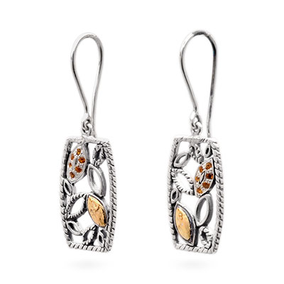 Gold & Silver bracelet, scale dragon chain round 6mm, spring lock with 18K gold hammer motif and white topaz pave stones