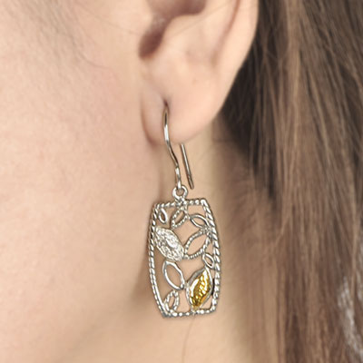 Gold & Silver bracelet, scale dragon chain round 6mm, spring lock with 18K gold hammer motif and white topaz pave stones