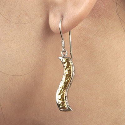 Gold & Silver bracelet, scale dragon chain round 6mm, spring lock with 18K gold hammer motif and white topaz pave stones