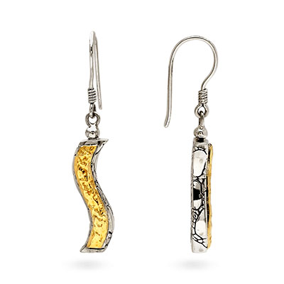 Gold & Silver bracelet, scale dragon chain round 6mm, spring lock with 18K gold hammer motif and white topaz pave stones