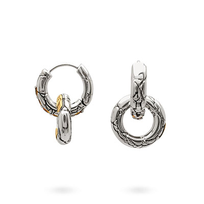 Gold & Silver bracelet, scale dragon chain round 6mm, spring lock with 18K gold hammer motif and white topaz pave stones