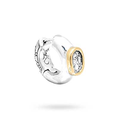 Gold & Silver bracelet, scale dragon chain round 6mm, spring lock with 18K gold hammer motif and white topaz pave stones