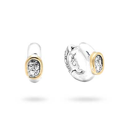 Gold & Silver bracelet, scale dragon chain round 6mm, spring lock with 18K gold hammer motif and white topaz pave stones