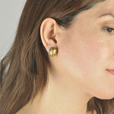 Gold & Silver bracelet, scale dragon chain round 6mm, spring lock with 18K gold hammer motif and white topaz pave stones