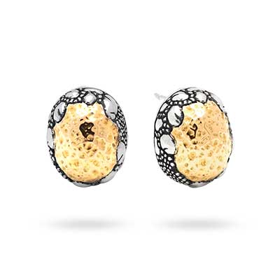 Gold & Silver bracelet, scale dragon chain round 6mm, spring lock with 18K gold hammer motif and white topaz pave stones