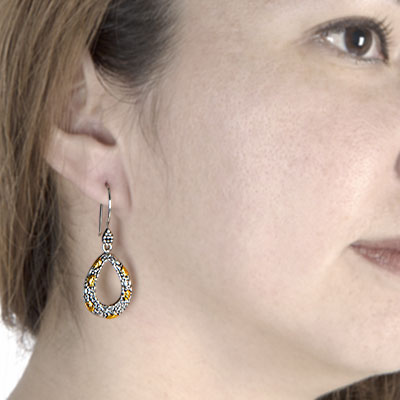 Gold & Silver bracelet, scale dragon chain round 6mm, spring lock with 18K gold hammer motif and white topaz pave stones