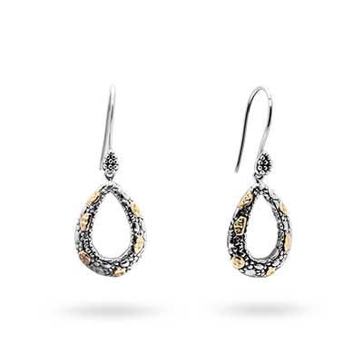 Gold & Silver bracelet, scale dragon chain round 6mm, spring lock with 18K gold hammer motif and white topaz pave stones