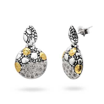 Gold & Silver bracelet, scale dragon chain round 6mm, spring lock with 18K gold hammer motif and white topaz pave stones