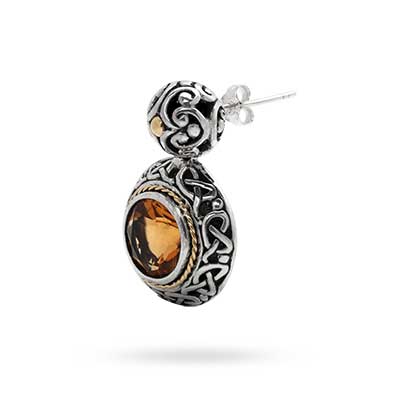 Gold & Silver bracelet, scale dragon chain round 6mm, spring lock with 18K gold hammer motif and white topaz pave stones