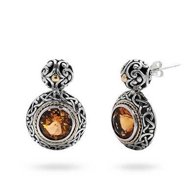 Gold & Silver bracelet, scale dragon chain round 6mm, spring lock with 18K gold hammer motif and white topaz pave stones