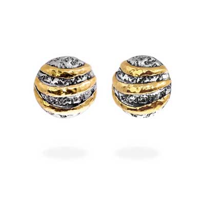 Gold & Silver bracelet, scale dragon chain round 6mm, spring lock with 18K gold hammer motif and white topaz pave stones